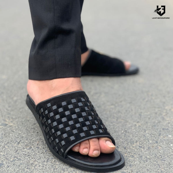 Le Pure Leather Handmade Weave Black-503 Chappal