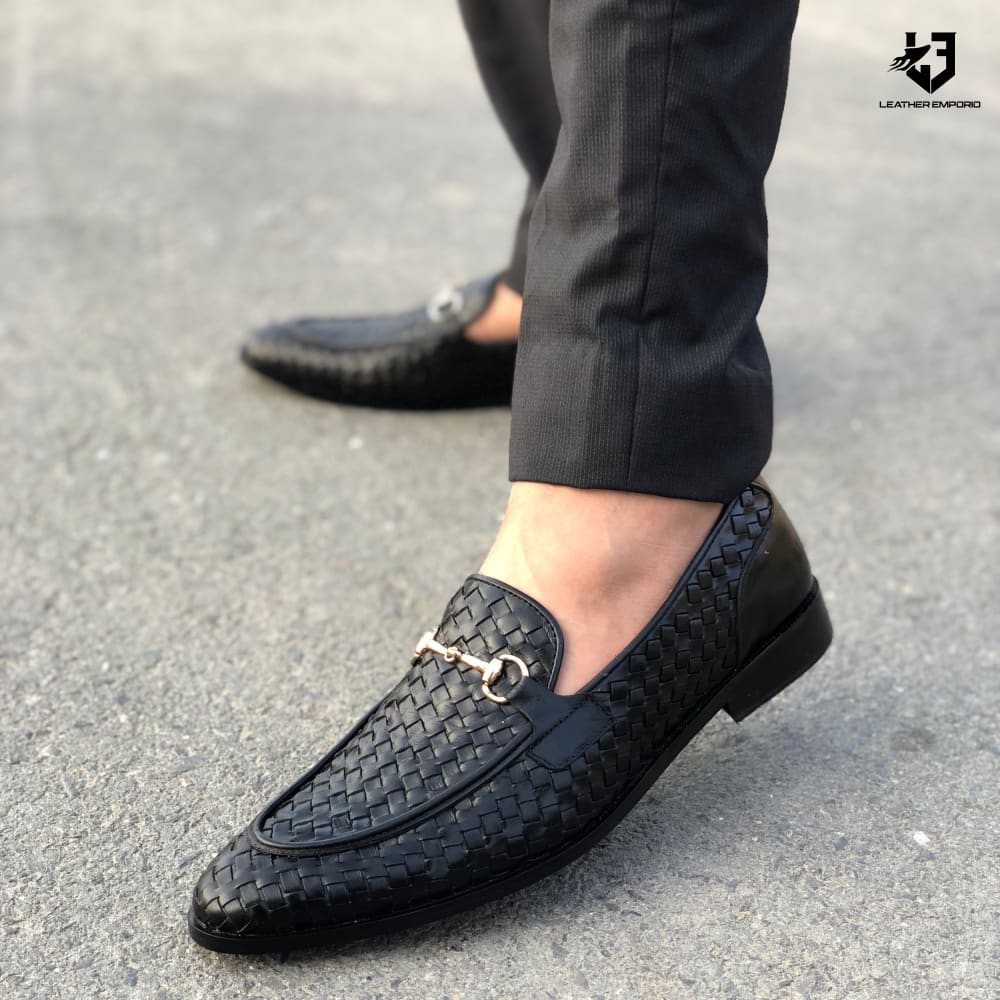 Le Pure Leather Handmade Woven Black-129 Formal Shoes