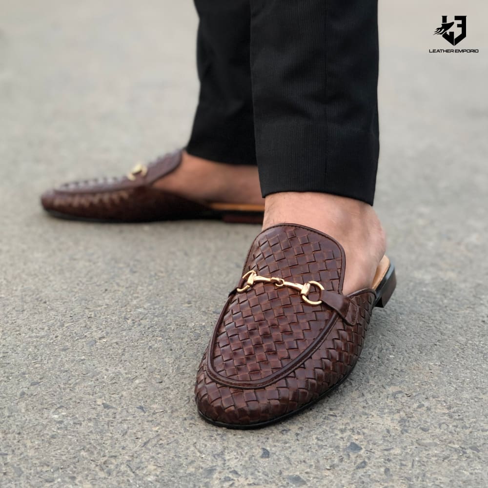 Le Pure Leather Woven Mules-701 Mules