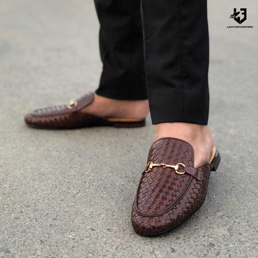 Le Pure Leather Woven Mules-701 Mules