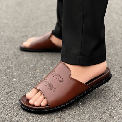 LE Pure Leather Handmade Logo Slipper  551