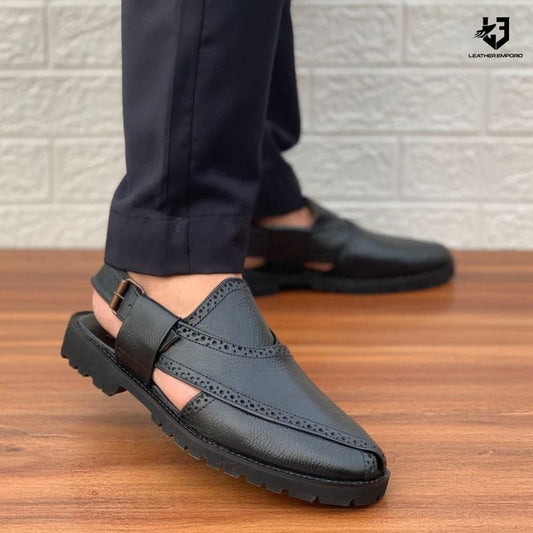 Le Pure Leather Handmade Traditional Narozi Black-317 Sandal